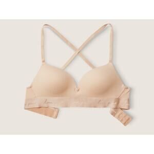 Victorias' Secret Pink Wear Everywhere Wireless Push-Up Bra 32D Nude EUC